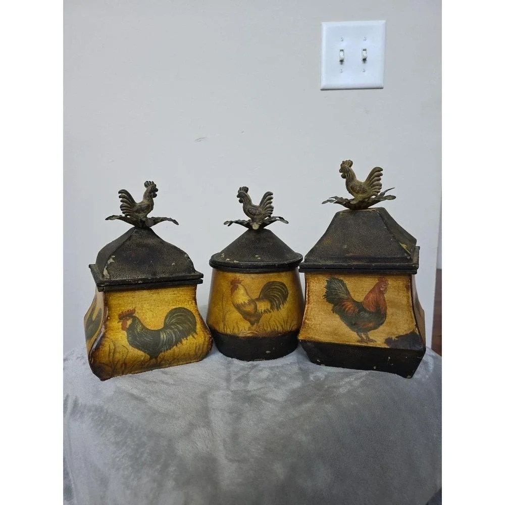 Vintage CBK Rooster Dinning & Bar Canisters Metal